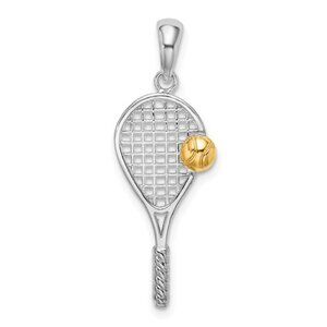 925 Sterling Silver Tennis Racquet with 14k Gold Ball necklace charm pendant